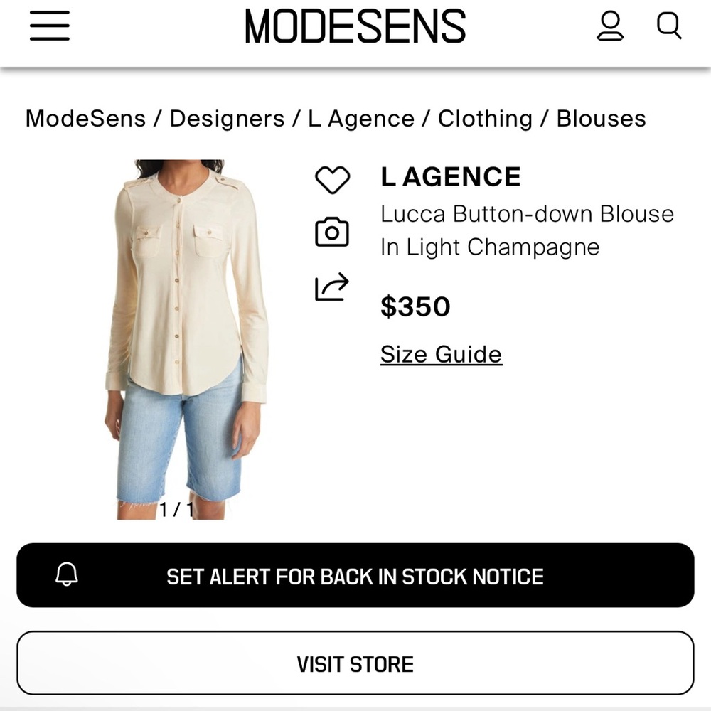 L'AGENCE Light Champagne Button-Down Blouse